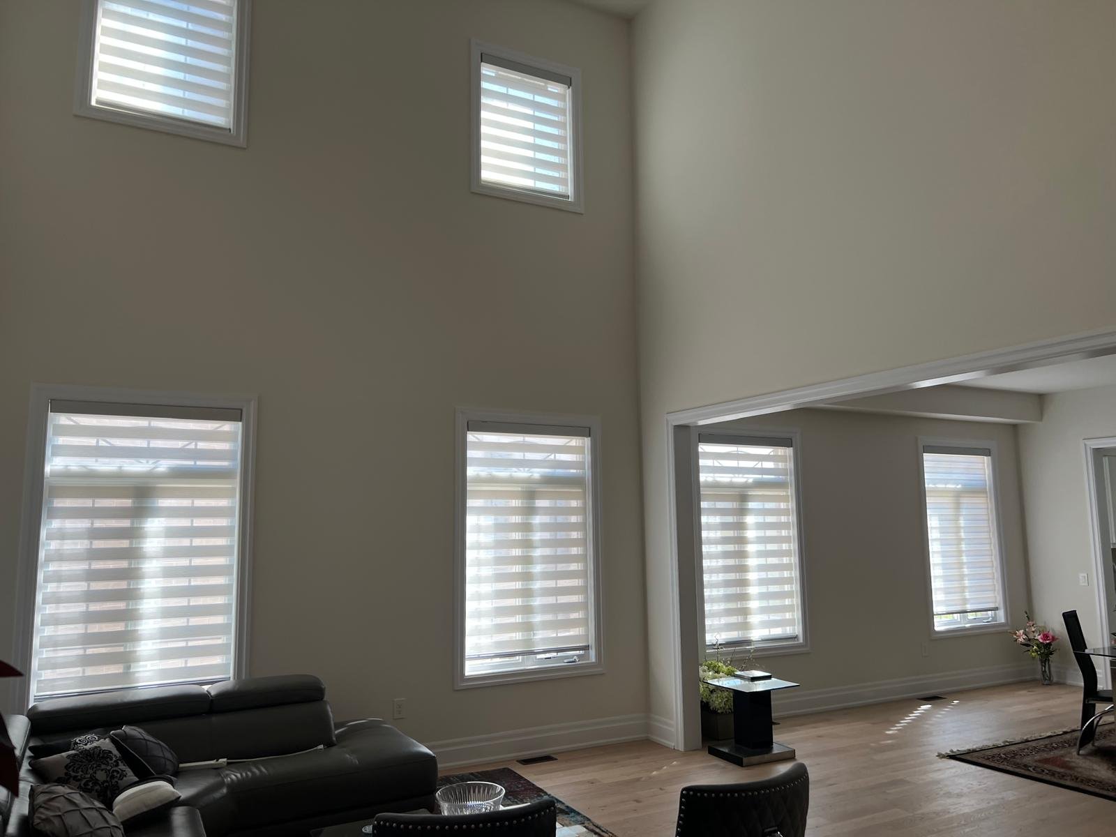 GTA open-concept home with custom shutters and window blinds