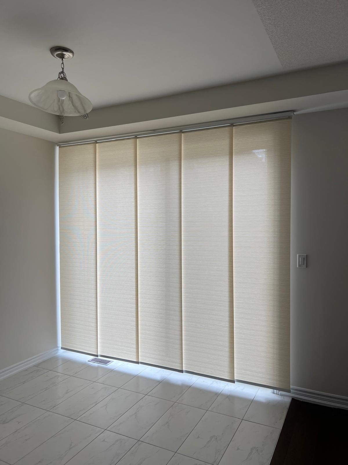 GTA sliding door panel track shades for modern window treatment