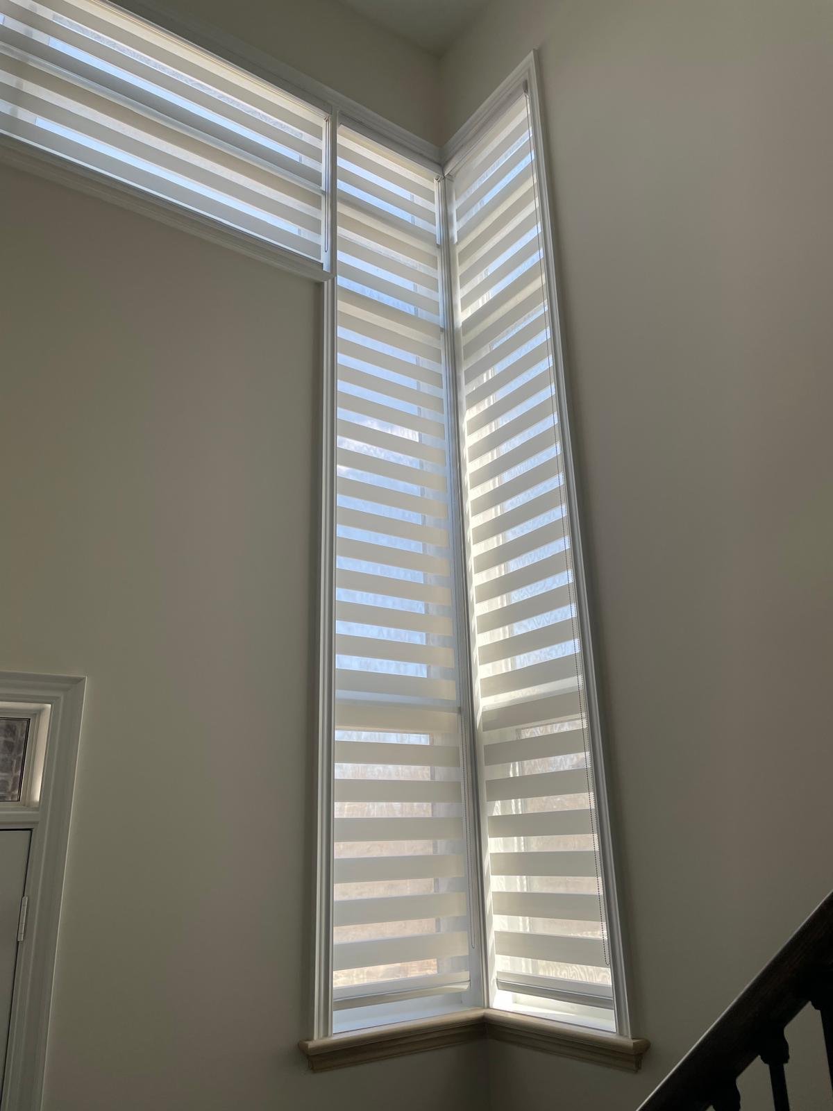 GTA staircase window shutters installation with custom white louvers