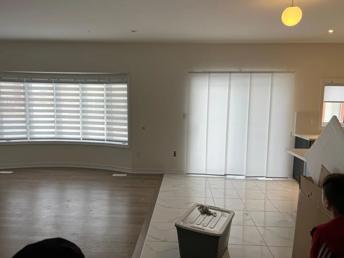 custom zebra shades for a Scarborough bay window installation