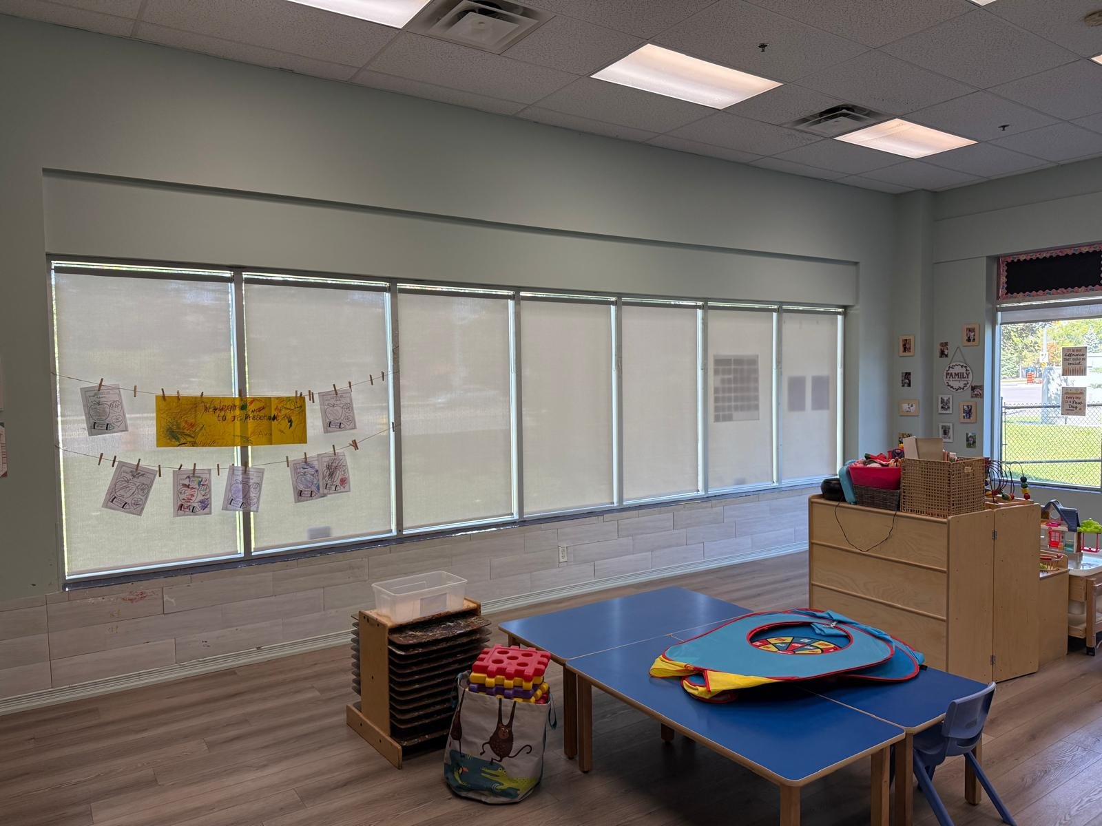 Toronto childcare commercial roller shades for wide windows