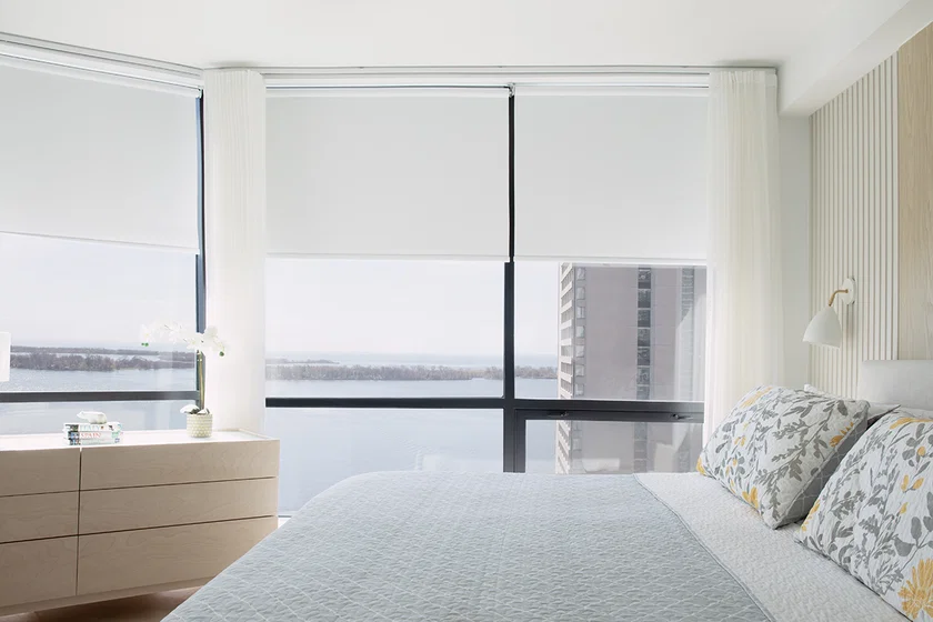 Roller shades with clean minimalist fabric